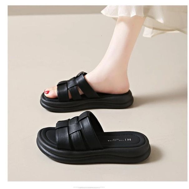 Slippers Women Summer Flat Shoes Female Slides Pantofle Fashion Platform Low Rome Scandals PU Fabric Rubber Hoof 250321_vogvips.com