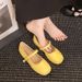 Versatile Square Head Pleated Word With Soft Bottom Flat Bottom Shallow Mouth Ballet Mary Jane Women's Single Shoes_vogvips.com