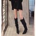 Wide Large Black Slouch For Women 2025 Spring And Autumn New Pointed Toe Long Thin Heel High Tube Boots_vogvips.com