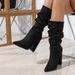 Women's Chunky Heel Suede Stretch Fashion Boots - Roman Style Pointed Toe, Winter & Autumn Mid-Calf Boots For Ladies (Sizes 35-42, Black/Red/Beige)_vogvips.com