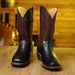 Western Cowboy Boots For Men & Women - Genuine Wooden Heel With Snake Print Design, Comfortable Cushion Insole, Mid-Calf Riding Boots_vogvips.com