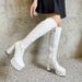 32-43 Autumn Square Toe Chunky Heel Platform Solid Candy Color Patent Leather Women's High Tube Long Boots W7_vogvips.com