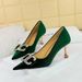 1818-K78 Banquet Light Luxury Elegant Women's High Heels Western Suede Shallow Mouth Pointed Toe Rhinestone Bow Single_vogvips.com