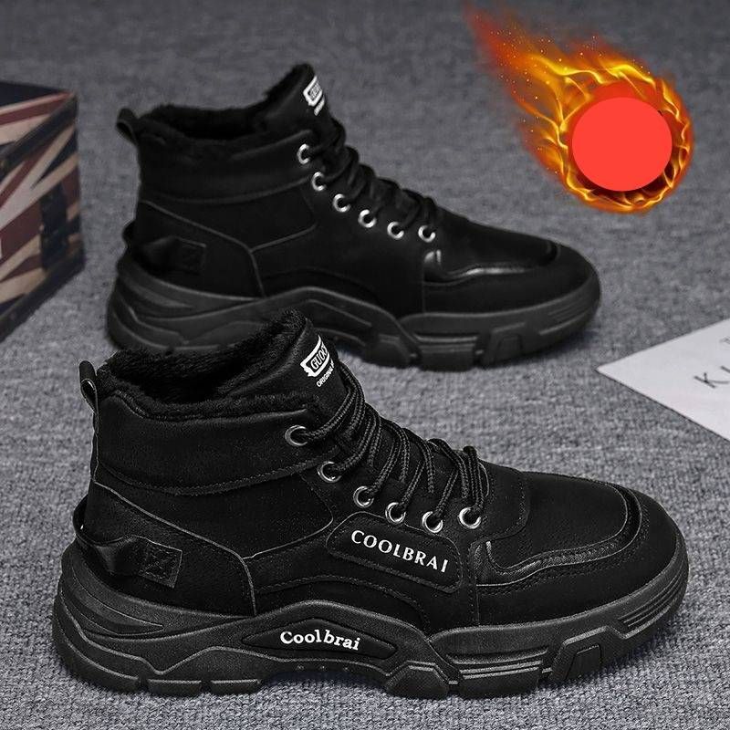 Men's High-Top Work Boots Winter Warm Lined Casual Outdoor Hiking Shoes Rubber Sole Comfortable Round Toe Martin Boots_vogvips.com