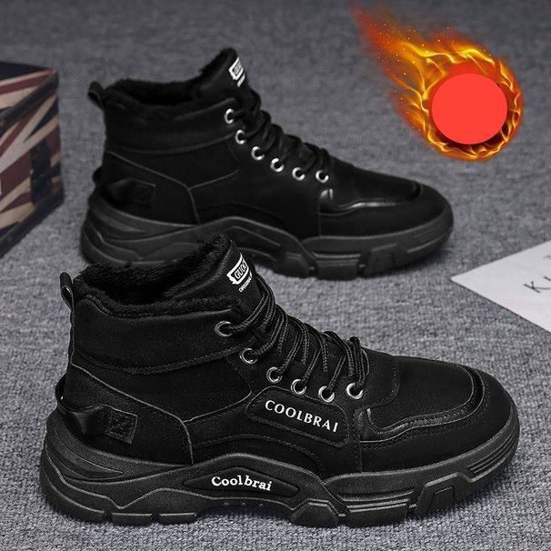 Men's High-Top Work Boots Winter Warm Lined Casual Outdoor Hiking Shoes Rubber Sole Comfortable Round Toe Martin Boots_vogvips.com