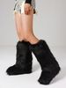 Furry Fluffy Women Snow Boots Warmplush Knee High Flats Luxury Fashion Punk Goth Cosplay Women Winter Shoes_vogvips.com