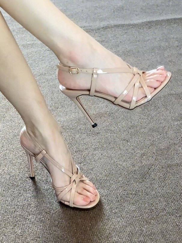 Nude Cross-strap With One Buckle, Feminine And Elegant, Round Open Toe, Stiletto High Heels, Lace-up Roman Sandals_vogvips.com