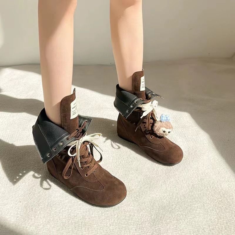 Women Boxing Boots Instant Dispatch~ Height-Increasing Martin For Women, Lace-Up Slimming Boxing Short Boots, Versatile Canvas Boots_vogvips.com