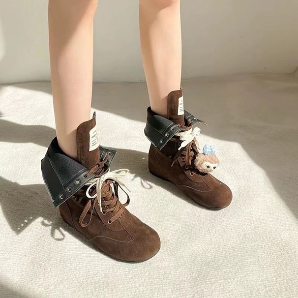Women Boxing Boots Instant Dispatch~ Height-Increasing Martin For Women, Lace-Up Slimming Boxing Short Boots, Versatile Canvas Boots_vogvips.com