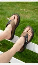 Men Letter Patch Casual Flip Flops Thick Cushioned Sole Non Slip PU Leather Strap Outdoor Beach Summer Sport Thong_vogvips.com