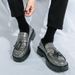 Men's Leather Shoes Gentleman Retro Elegant Style Business Office Leisure 38-46 Adult Thick Soled Loafers Black Gray_vogvips.com