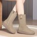 Comfortable Soft Leather Sheepskin Integrated Snow Boots, Winter Women's Shoes With Thickened Fleece For Warmth, New Wool Short Boots_vogvips.com