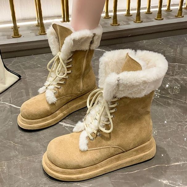 Plush Winter Snow Boots For Women – Fleece-Lined Mid-Calf Boots With Side Zipper & Non-Slip Sole_vogvips.com