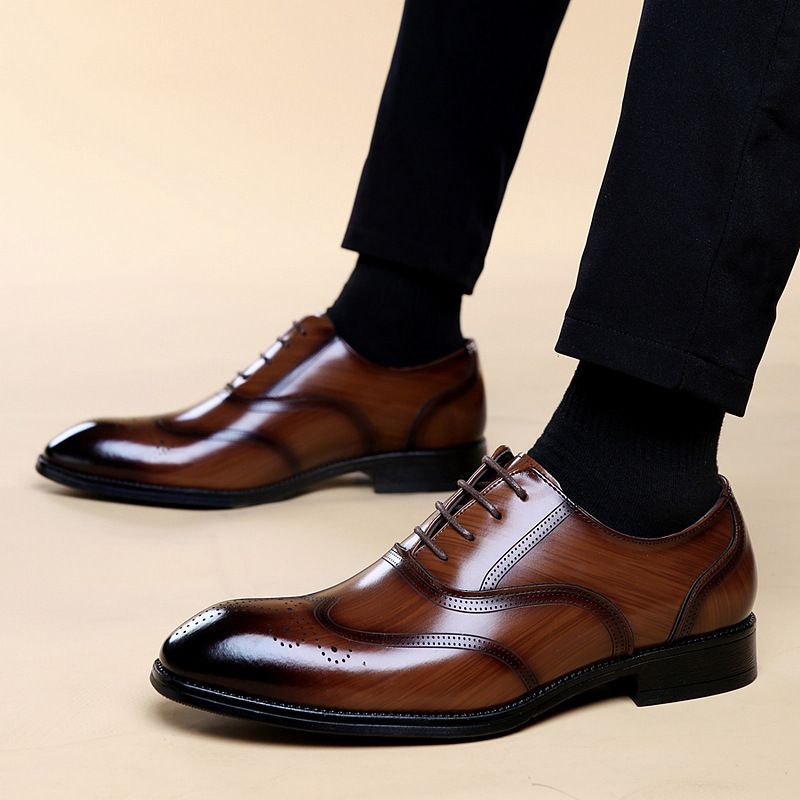 Euro Step Autumn Winter New Men's Formal Business Leather British Style Large Size Brogue Pointed Toe Fashion Oxford Shoes_vogvips.com