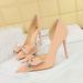 1298-H31 Korean Fashion Slim Super High Heels Shallow Mouth Pointed Side Hollow Diamond Bow Single Shoes_vogvips.com