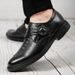 Euro Step Autumn British Style Cowhide Business Formal Men's Pointed Leather Brogue Carved Strap Monk Shoes_vogvips.com