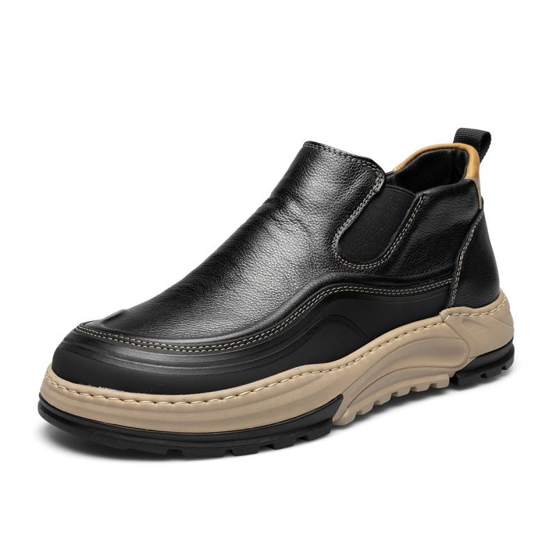 European Warm Series Men's Autumn Winter New Soft Cowhide Lightweight Slip-On Genuine Leather Padded Short Boots Casual Shoes_vogvips.com