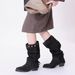 Retro Wasteland Tassel Riding Boots For Women Chunky Heel Over The Knee Slimming Slouch Mid Calf Spring_vogvips.com