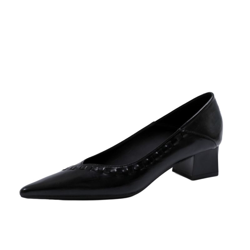 Soft Leather High-heeled Shoes Women, Chunky Heel, 2026 Spring New Model, Slip-on Shallow Mary Jane Shoes, Nude Color,_vogvips.com