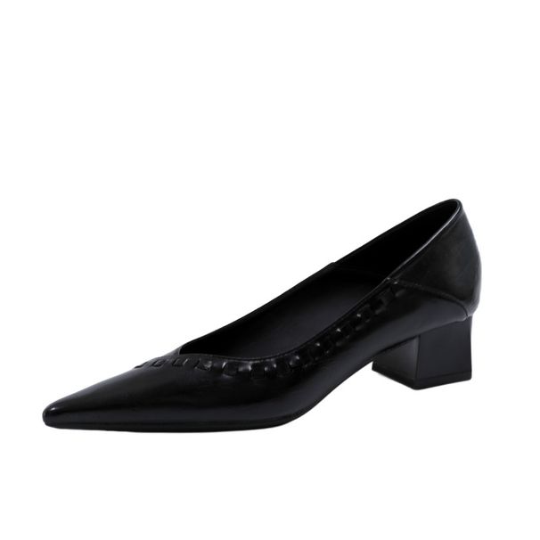 Soft Leather High-heeled Shoes Women, Chunky Heel, 2026 Spring New Model, Slip-on Shallow Mary Jane Shoes, Nude Color,_vogvips.com