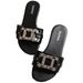 Women's Fashionable Flat Slippers, Rhinestone Simple Open-Toe Solid Color Metal Buckle Decoration For Daily Commuting_vogvips.com