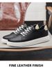Men's Round Head Board Shoes Cowhide Surface Breathable Small Hole Casual Little White Shoes Low-top Sports Men's Shoes_vogvips.com