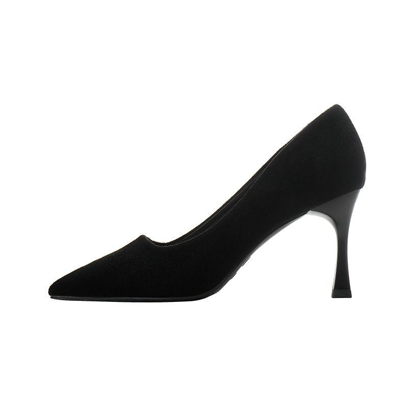 MTX Student Etiquette High Heels 2025 Spring New Mid-Heel Black Suede Professional Work Shoes For Women_vogvips.com