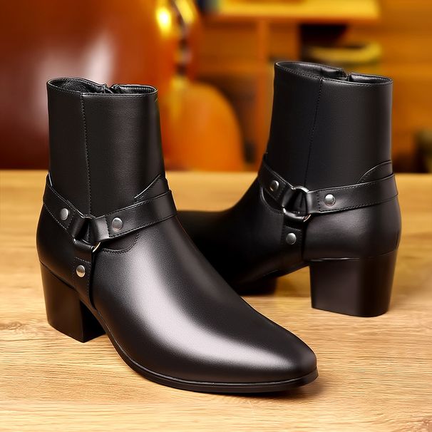 European Warm Series Mid-Calf New Side Zipper Motorcycle Boots Trendy Fashion British Style Pointed Toe Casual Men's Shoes_vogvips.com