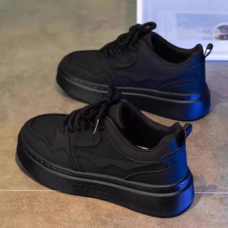 Pure Black Men's Spring Non-Slip Wear-Resistant Thick-Soled Work Shoes Casual Versatile Breathable Sneakers_vogvips.com