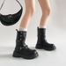 Women's Shoes New Autumn And Winter British Style Martin Boots, Thick Soled Retro Merard Brown Mid Calf Boots, Two Way Height Increasing Short Boots._vogvips.com