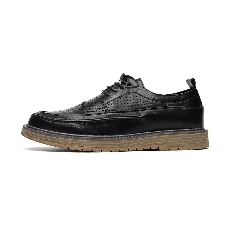 Euro Step 2025 Large Brogue Carved Korean Style Men's Round Toe British Black Leather Shoes 25837-R_vogvips.com