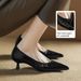 Cameido Women's Black Leather Pointed Toe Low Heel High Heels 4.5Cm Rubber Sole_vogvips.com