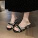 2025 Summer New Bowknot Slide With Rhinestones, Fashionable Daily Style, Elegant Outdoor Thin-Heeled Sandals For Women_vogvips.com