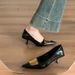 Elegant French Pointed Toe Heels - Comfortable Mid Heel Pumps For Women, Versatile Dress Shoes With Metallic Accents_vogvips.com