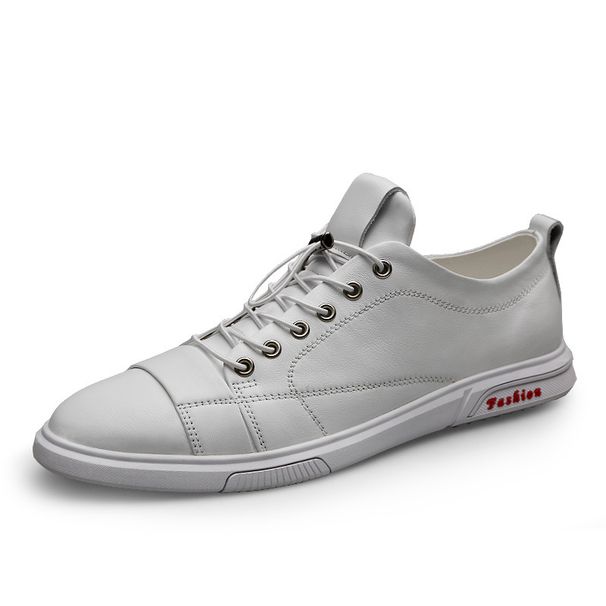Men's Elastic Band Board Shoes Irst Layer Cowhide Sot Leather Thin White Shoes Men's Outdoor Sports And Leisure Shoes_vogvips.com
