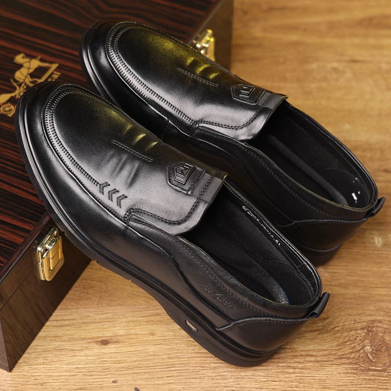 Spring New Daily Casual Men's Top Layer Cowhide Dad One Foot Lazy Shoes, Middle-aged And Elderly Leather Shoes_vogvips.com