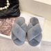 Crossed Furry For Women Winter Large Size Indoor Plush Flat Floor Open Toe Warm Cotton Slippers_vogvips.com