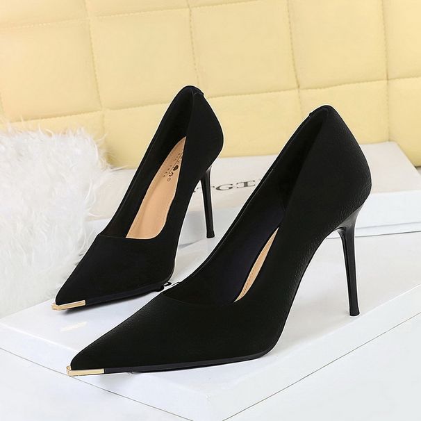 Metal Head High Heels Women's Pointed Head Shallow Mouth Stiletto Women's Shoes Single Shoes_vogvips.com