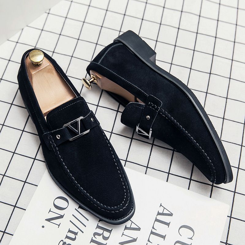 New Suede Loafers Men Flock Business Blue Breathable Slip-On Casual Driving Evening Dress Men's Wedding Shoes_vogvips.com