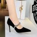 8837-1 European And American Pointed Toe Shallow Mouth Single Shoes With Rhinestones, One-Strap Suede Commuter Party_vogvips.com