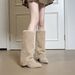 Women's Shoes Pointed Toe Lambswool High Heeled Knee High Boots, Autumn/Winter Hot Style High Top Wedge Heels With Fleece Lining, Warm Snow Boots_vogvips.com