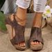 Summer Women's Wide Width Gladiator Sandals - Vintage Platform Wedge Peep-Toe Slides With Comfort Arch Support_vogvips.com