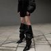 Stiletto Over-The-Knee Boots - 9CM Ultra High Heel Pointed Toe Boots For Women | Stacked Buckle Detail | Sexy Black Evening Boots | Stretchable Fit_vogvips.com