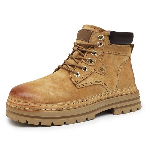 European Warm Series Autumn Thick Sole Fleece Lined Mid-Cut Work Genuine Leather Martin Men's Yellow Boots_vogvips.com