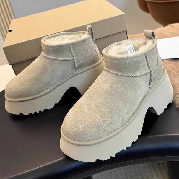 Women's Fashion Winter Boots With Faux Fur Lining, Slip-Resistant Rubber Sole, Round Toe & Buckle Detail, Casual Thick Platform Shoes For Daily Wear_vogvips.com