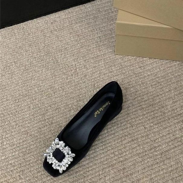 Coare Heel French Rhinetone Temperament Ingle Hoe Women' 2025 New Pring And Autumn Black Quare Toe Commuting_vogvips.com