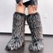New High-top Boots, Knee-length Snow Boots,Long Furry Womens Boots Warm, Faux Fox Fur Boots, Faux Raccoon Fur Boots, Y2K Style._vogvips.com
