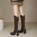 Over-the-Knee V-Cut Slimming For Women 2024 Autumn Winter New British Style High Heel Long With Fleece Lining Riding_vogvips.com