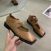 Lace-Up Elegant Square-Toed Low-Heel Mary Jane Granny Shoes For Women, Vintage Casual Soft-Surface Mid-Heel Ballet Flats_vogvips.com