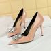 6122-K59 Style Banquet Heels Women's Slim Ultra High Heels, Lacquer Leather, Shallow Mouth Pointed Water Diamond Button_vogvips.com